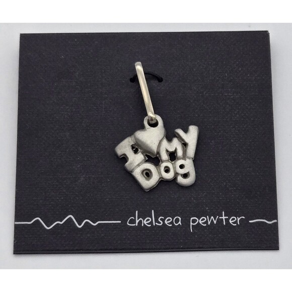 Chelsea Pewter I Heart My Dog Charm Vintage Pet Lover Jewelry Accessory - Picture 1 of 4